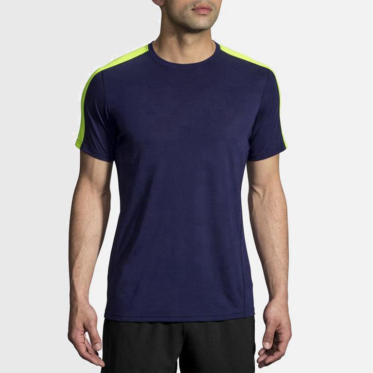 Brooks Distance Mens Short Sleeve Running Shirt Ireland Blue (KVBT-45362)